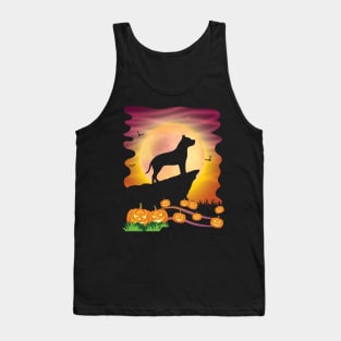 Pitbull Dog On Mountain With Moon Pumpkins Bat Halloween Day Tank Top